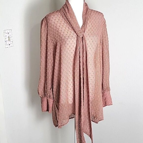 Adrianna Papell Pink Longsleeve Blouse, Long Tie in Front, Sheer, Size Medium - Picture 1 of 10